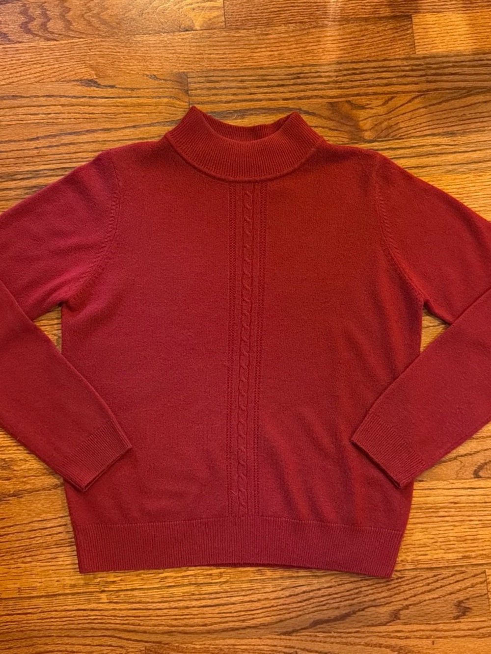 Laura Scott Red Mock Neck Cable-Front Sweater